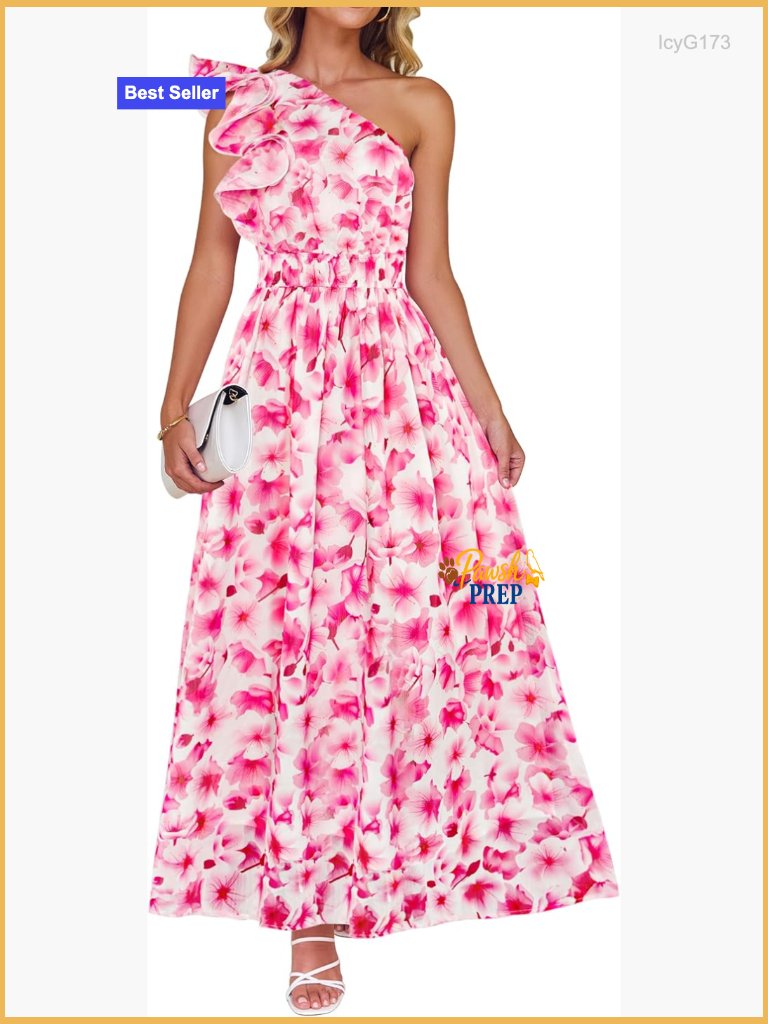 Sleeveless Maxi Dress One Shoulder Ruffle High Waist Boho Floral Summer